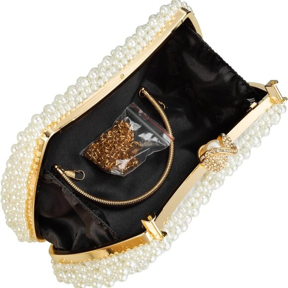 Beaded Evening Clutch Bag Women's Pearl Dressy Shoulder Crossbody Gift - Picture 7 of 7